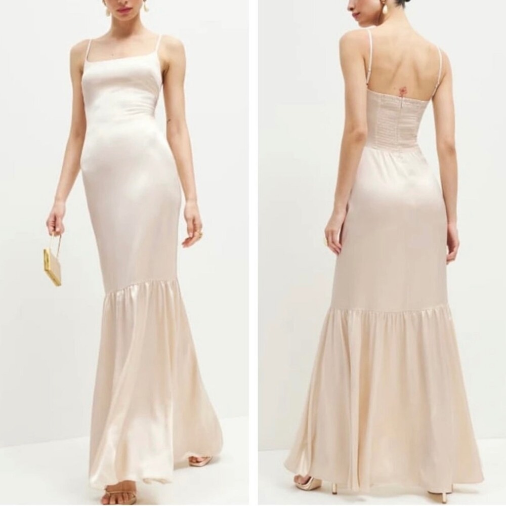 NWT Reformation Nasha Satin Tiered Maxi Slip Dress Grand Cru Formal Evening Sz 4